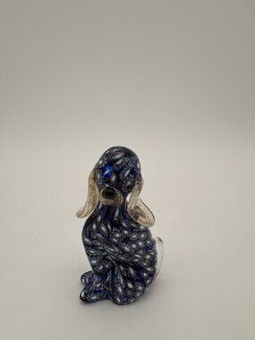 Murano glass dog Millefiori Floral Mosaics With Decorative Ears And Tail 3.5 in